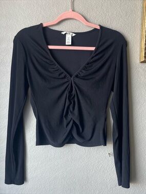 H&M Black Long Sleeve Keyhole Ruched “Going Out” Top